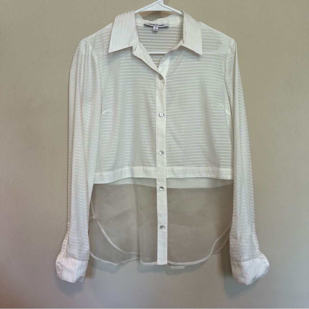 Elizabeth and James half sheer white button up collared shirt